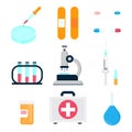 Hospital medicine first aid kit and laboratory equipment for analysis